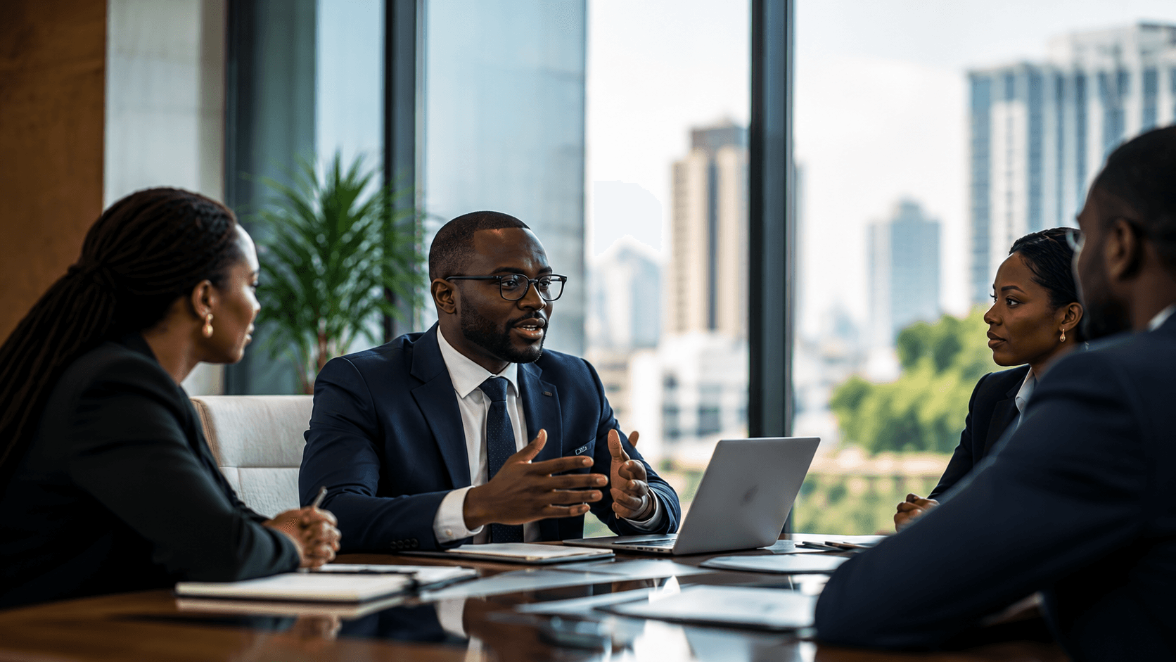 African professionals in a financial advisory boardroom